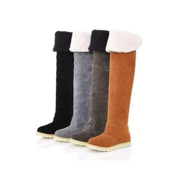 

winter women keep warm over-the-knee snow boots student plush khaki grey flock suede leather long boots new zapatillas mujer, Black
