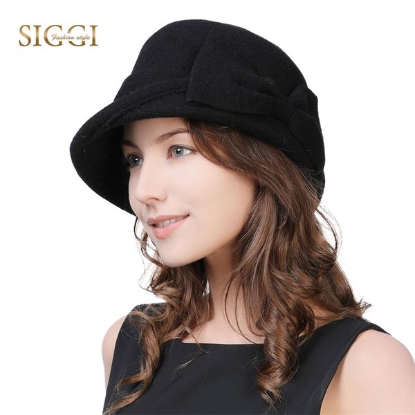 

fancet women beret cloche felt hat female bonia winter wool bucket bowler hats autumn 1920s vintage bowknot fashion female 16209 t200508, Blue;gray