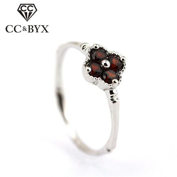 

cluster rings vintage s925 silver for women red garnet bamboo clover engagement ring wedding white gold-color drop 713, Golden;silver