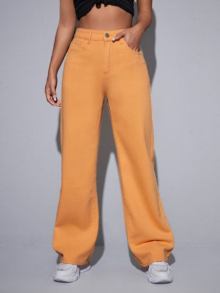 

high waisted straight leg jeans 32j3#, Blue