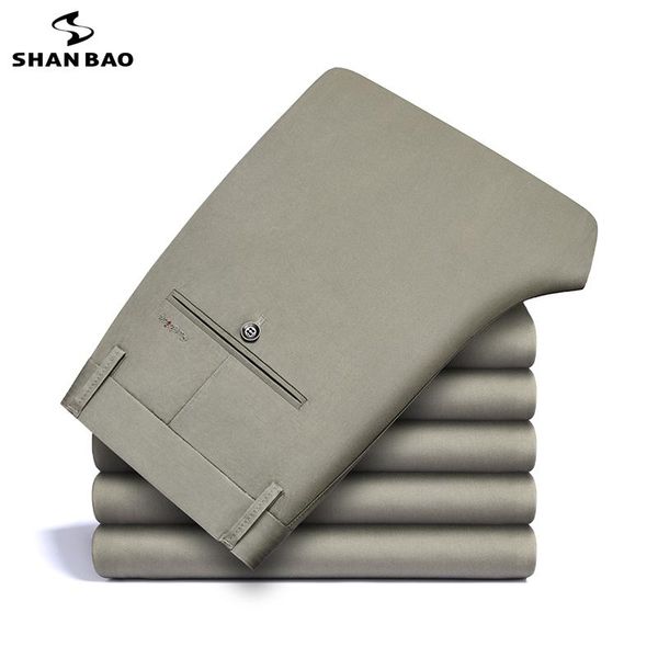 

shan bao men's fitted straight solid color business casual pants 2020 autumn brand clothing comfortable stretch classic pants, Black