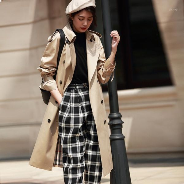 

anti-fouling waterproof winter woman coat new solid long coat with belt epaulet turn-down collar double breasted overcoat1, Tan;black