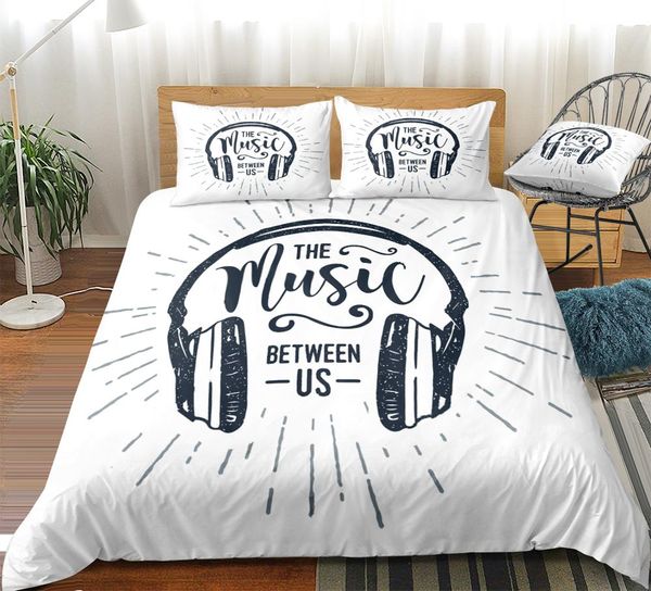 

music bedding set headset duvet cover set earphone bed linen black white bed set kids bedclothes girls boys home textiles