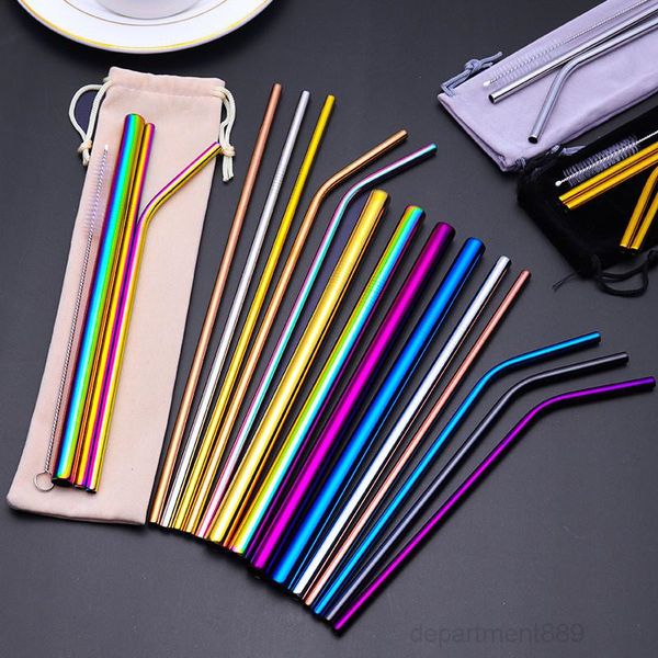 

a-304 stainless steel bent and straight reusable colorful straws metal straw cleaner brush bar drinking tool owc2786