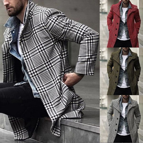 

men's plaid british style gentleman woolen coat long-length lapel collar warm coat windbreaker overcoat male woolen jacket1, Black