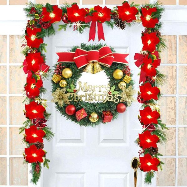

merry christmas party poinsettia wreath small bell door wall garland decoration