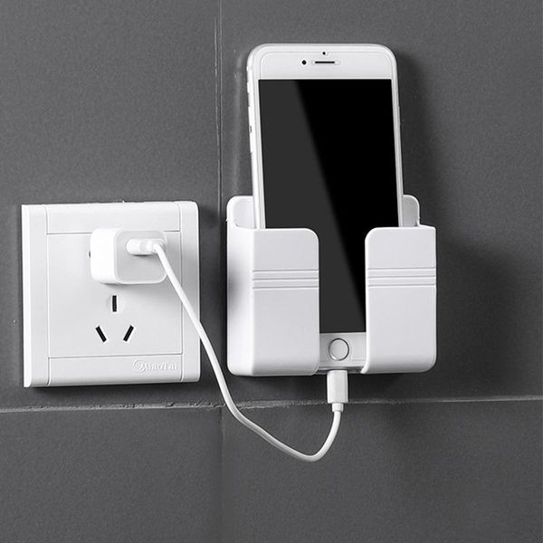 

hooks & rails wall mounted organizer storage box remote control mobile phone plug holder charging multifunction stand