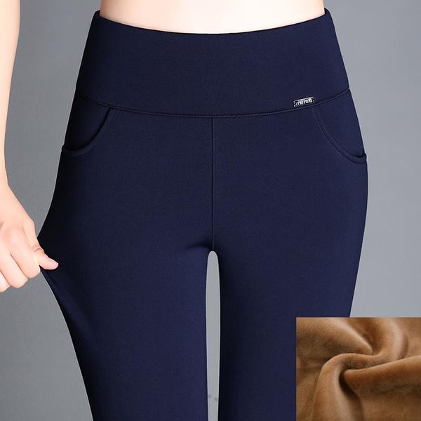 

size winter women skinny slim thick fleece velvet leggings warm pants high waist elastic panelled lady red casual long trousers, Black