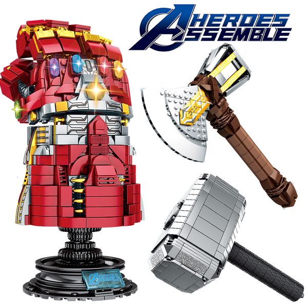 

captain shield building block hammer axe bricks weapon mjolnir stormbreaker infinity gauntlet toys gifts for children kids