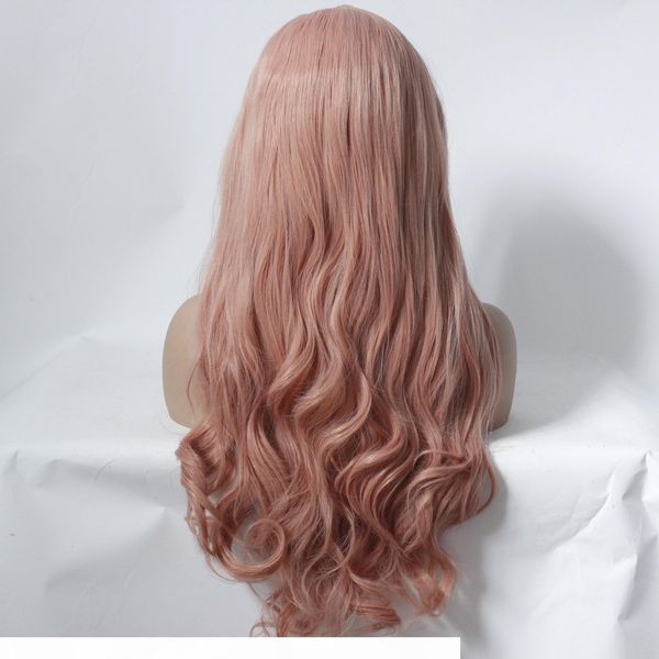 

no bad smell foreign trade lotus root pink long curly hair fluffy wavy chemical fiber hair half hand hook front lace wig set, Black