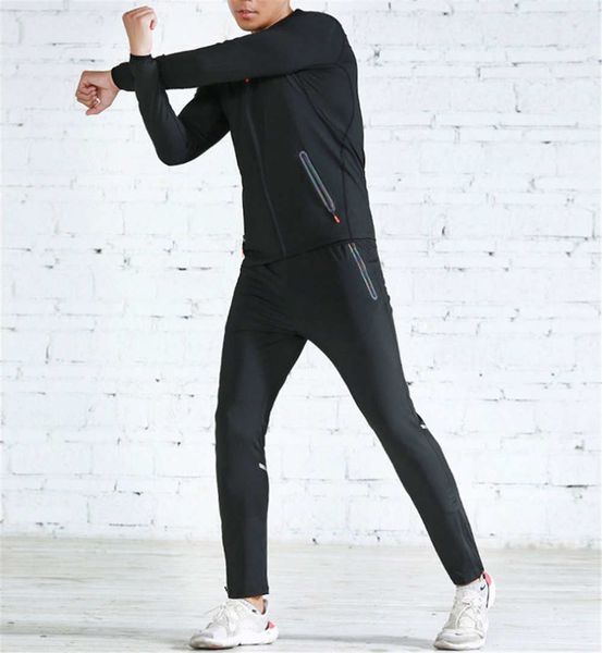 

спортивная одежда из трех частей на открытом воздухе ночь для мужчин работает с длинными рукавами брюки тренажерного зала фитнес одежду, Gray