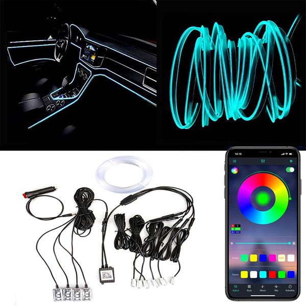 Striscia LED LED RGB Auto Lampada per interni in fibra ottica kit di illuminazione ambientale Sound Function Active Function e Wireless Bluetooth App Control