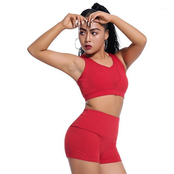 

yoga outfits woman fitness sports suit set quick drying mesh accessories female sold color1, White;red