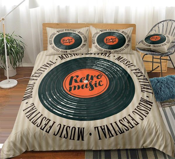 

retro music bedding sets chic record bed cover set stripe duvet cover set turntable bed linens bedding for teens girls1