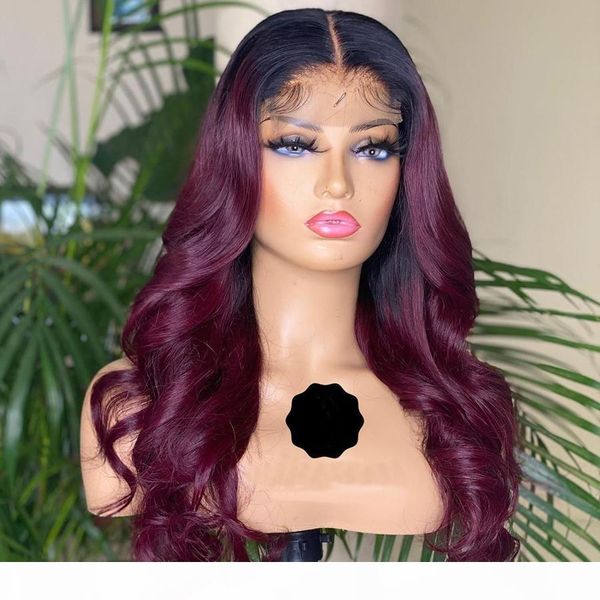 

indian ombre burgundy gluless full lace human hair wigs 360 frontal pre plucked 1b 99j deep part loose wave 13x6 lace front wigs, Black