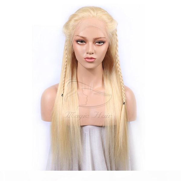 

613 blonde full lace human hair wigs silky straight brazilian virgin human hair 150 density lace front wig with baby hair glueless, Black;brown