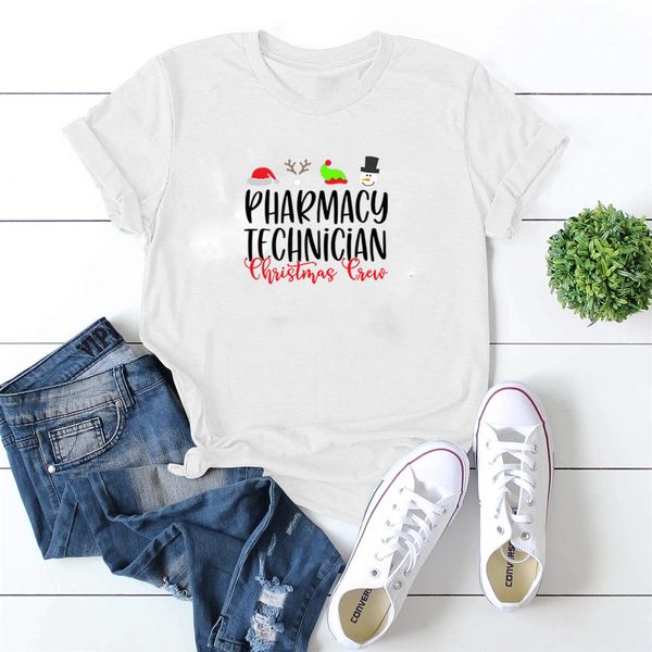 

lh20271 xia ins super fire christmas pharmacytechnician christmas hat print loose and thin round neck t-shirt, White