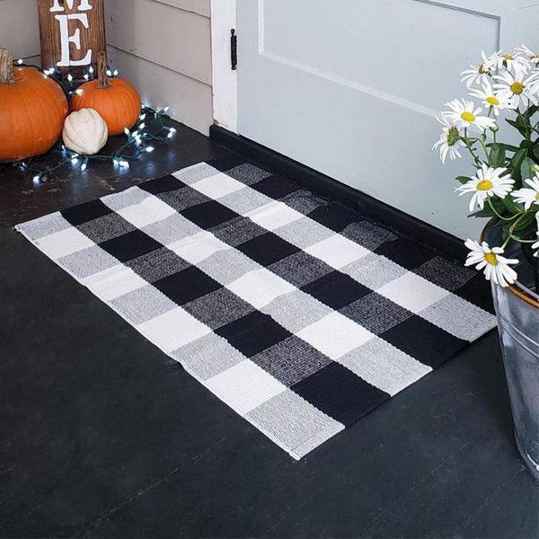 

buffalo plaid classic retro black & white check doormats