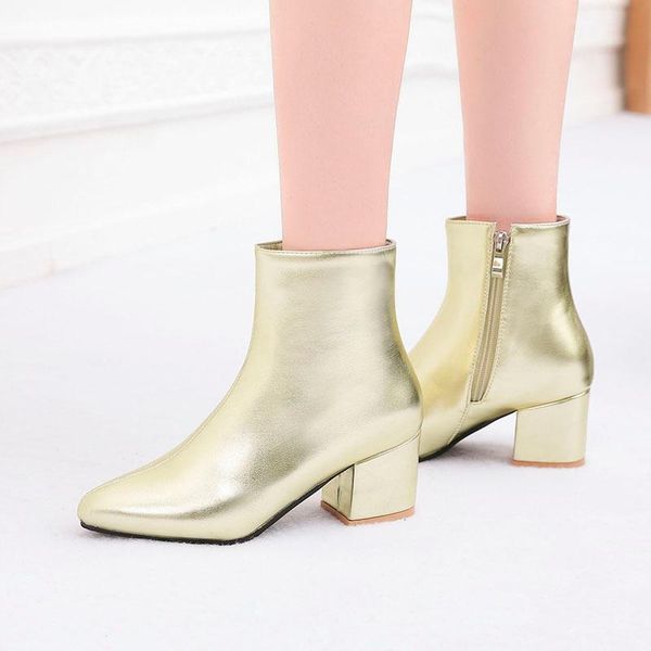 

fashion ankle boots for women casual low heels motorcycle boots women pu leather spring autumn black gold silver ladies shoes