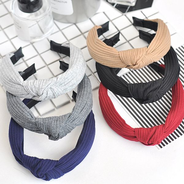 

women summer autumn headband vintage cross knot elastic hair bands soft solid girls hairband hair accessories korean fashion, Black;brown