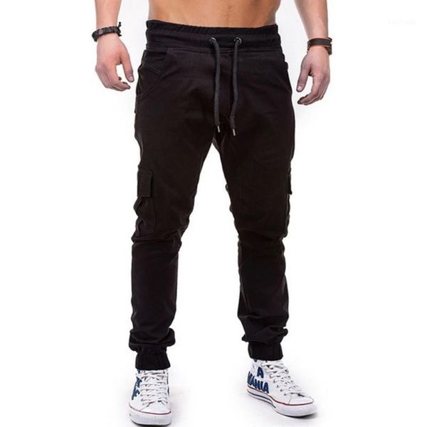 

running pants men's casual sports 2021 arrival 5 colors multi-pocket trousers woven fabric jogging trousers1, Black;blue
