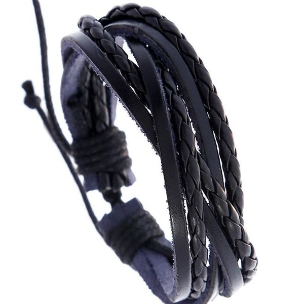 

black braided wrap rope fashion casual vintage punk handmade weave genuine leather men bracelets for women homme men qylczv, Golden;silver