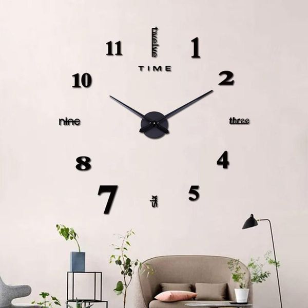 

frameless wall clock quartz 3d diy big decorative kitchen clocks acrylic mirror stickers wall clock home letter home decor