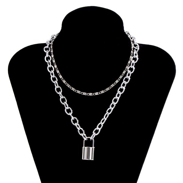 

10pcs/lot european geometric multi layer necklaces fashion alloy lock pendant necklace women aluminum cross chokers chain, Silver