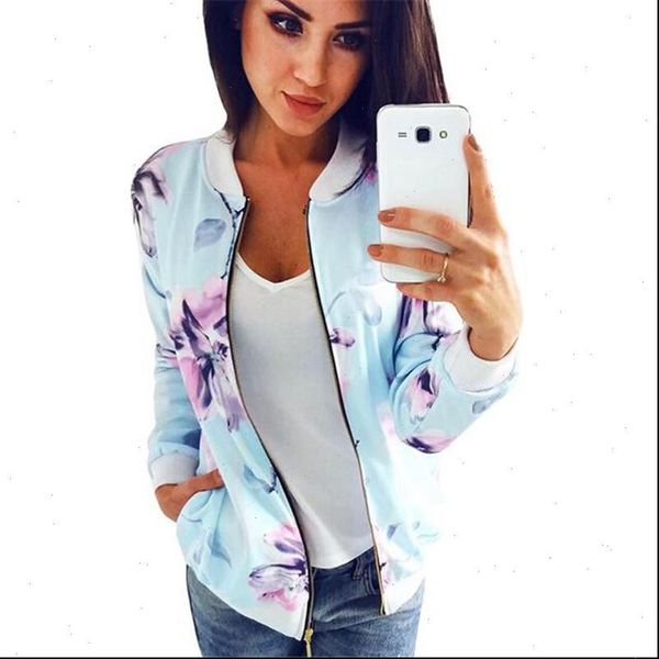 

womens flower printed zipped classic jacket coat long sleeve biker outwear zip up windbreaker autumn, Black;brown
