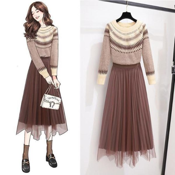 

temperament cover belly show thin loose light ripe gauze foreign style sweater suit skirt age reducing two, Black;gray