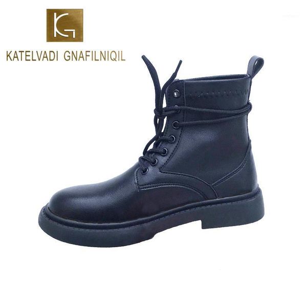 

katelvadi split leather ankle boots comfortable square heel shoes keep warm round toe winter boots xyl-0061, Black