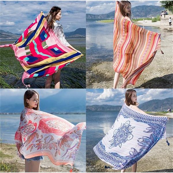 

retro national wind cotton scarf female autumn and winter warm printing scarves decorative shawl, Blue;gray