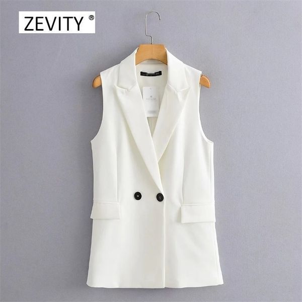

new women simply sleeveless double breasted vest jacket office ladies wear casual suit waistcoat pockets outwear ct514 201214, Black;white