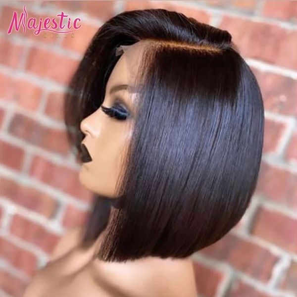

lx brand short bob wig brazilian straight human hair wigs 180 density lace front human hair wigs for women pre plucked hairline fullfactory, Black