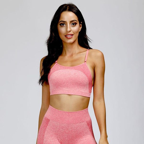 

seamless underwear women shockproof sports knitted backless sleeveless gathered quick dry sling fitness bra yoga wear sportswear, White;black