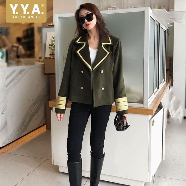 

womens suit collar woolen coat wide-waisted spliced streetwear turn-down collar single breasted winter short fashion outerwear1, Black