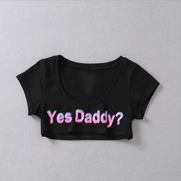 

summer yes daddy letter print t shirt women crop short sleeve cropped shirts, White