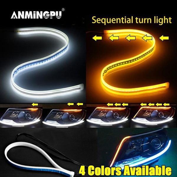 Angingpu 1 Pair flessibile flessibile DRL LED Strip Striscia di direzione Bianco Giallo Sequenziale LED Luci di montaggio diurna diurna per i fari delle auto