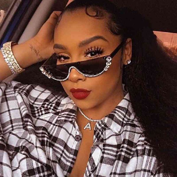 

2022 factory wholesale diamond half frame cat's eye sunglasses personalized women's diamond glasses and red, White;black