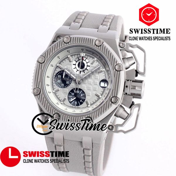 

sale new 44mm 26165 quartz chronograph mens watch silver dial satch titanium steel case gray rubber strap sport watches swisstime, Slivery;brown