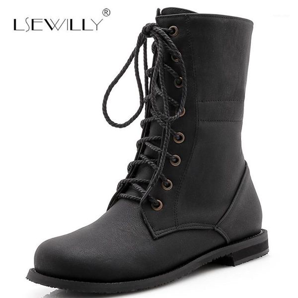 Lsewilly Top Quality Large Size 28-52 Flat Heels Scarpe da donna Donna Fashion Stivaletti Scarpe da donna lace up Lady Boots E191