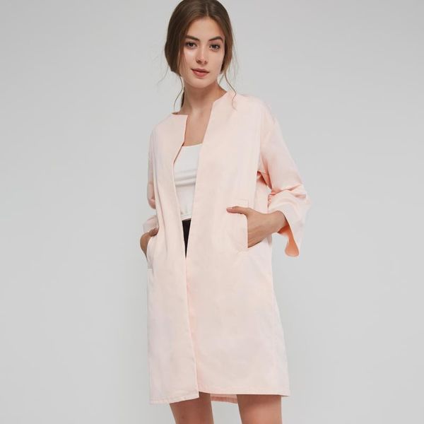 

women elegant long overcoats spring casual pink sweet office lady slim nylon flare sleeve plain female fashion outerwear coats, Tan;black