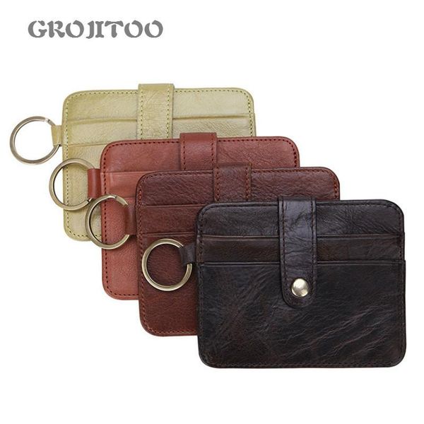 

grojitoo leather holder for women layer leather wallet for men card position mini wallet with back pocket idcard, Brown;gray