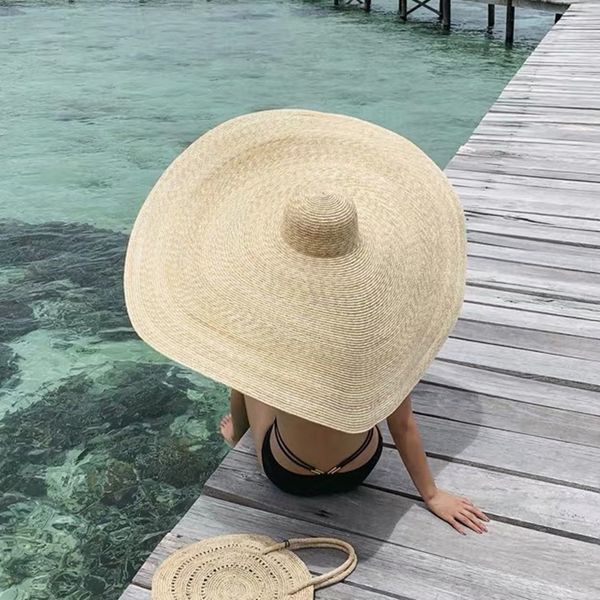 

natural straw oversized beach hats for women large brim summer sun hat wholesale dropshipping s1085 y200602, Blue;gray