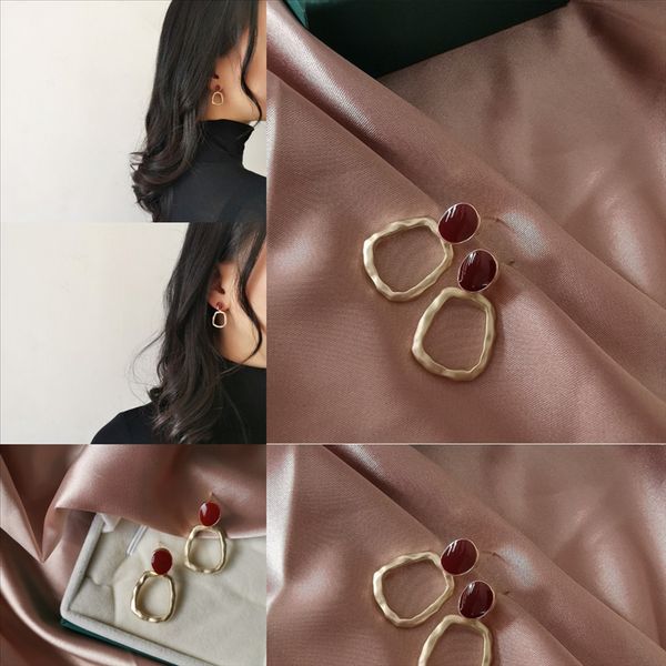 

rdum full america simple style lady steel titanium women engraved initialsdiamond green tassel earring square gold, Golden