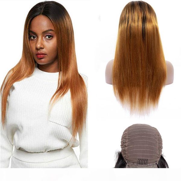 

malaysian human hair 1b 30 ombre color 13x4 lace front wig 10-28inch lace front wigs 1b 30 two tones color, Black;brown