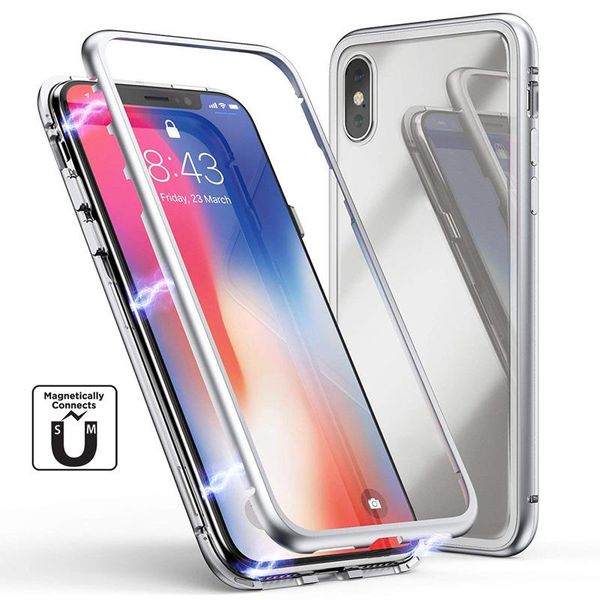 

магнитный адсорбция телефон чехол для samsung galaxy s8 s9 plus s7 примечание 8 закаленное стекло задняя крышка металлические дела для iphon