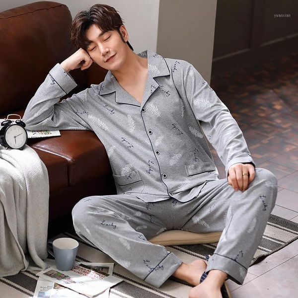 

yidanna male cotton autumn long sleeved pajamas set men sleep clothing casual sleepwear cardigan lapel lounge1, Black;brown