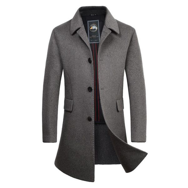 

fat plus extra size medium and long thick detachable duck down inner liner cashmere woollen windbreaker coat for men, Black