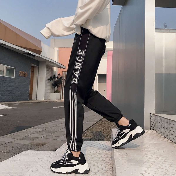 

women's loose legged sports spring autumn1 korean ulzzang fashion students show thin and fashionable harem casual pants, Black;white